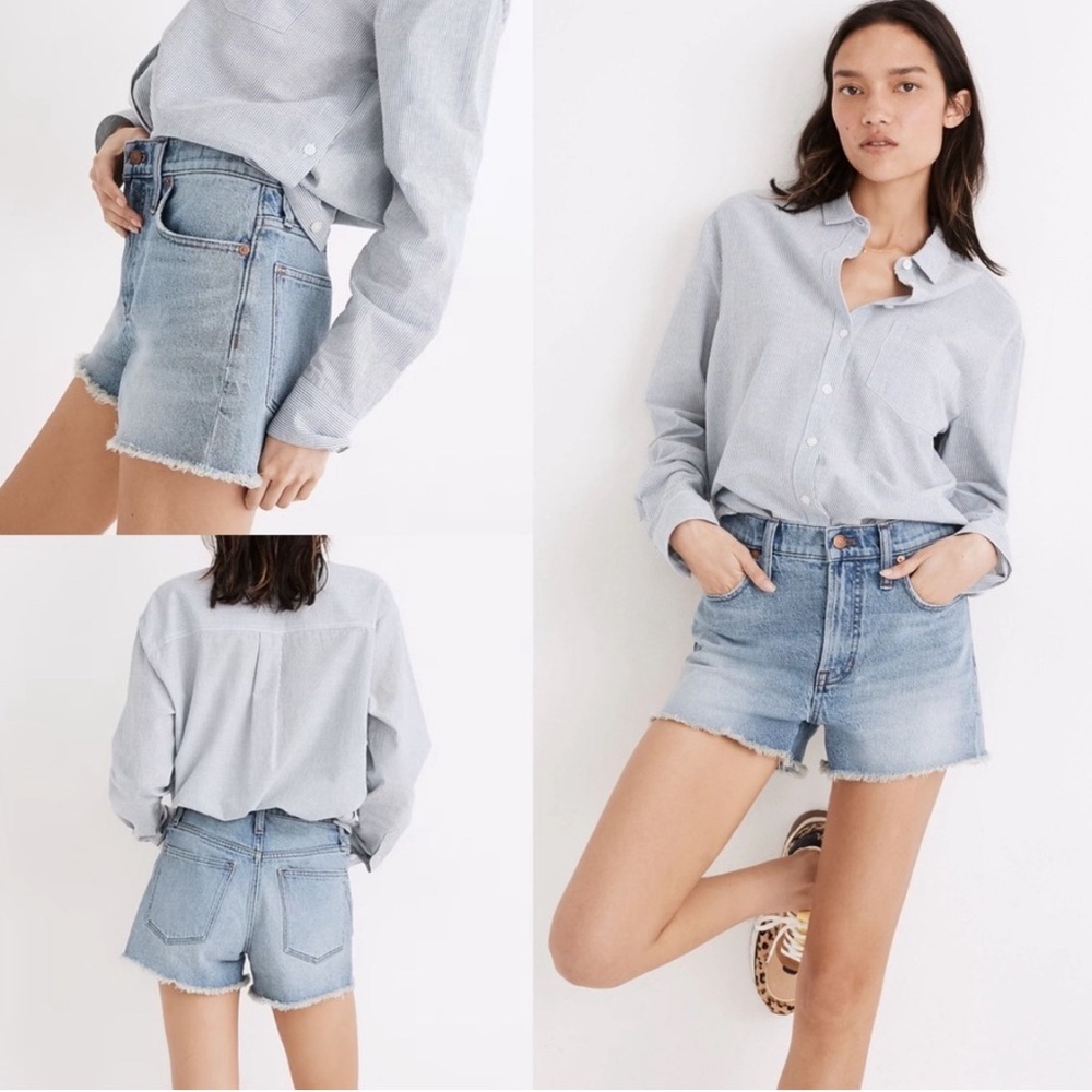 Madewell The Perfect Jean Short High Rise Cotton Tencel Blend Fringe Fray Hem